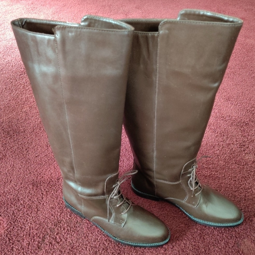 NEW Marc Anthony Dark Brown Leather Equestrian Knee-high Boots sz 7.5-8 Low Heel